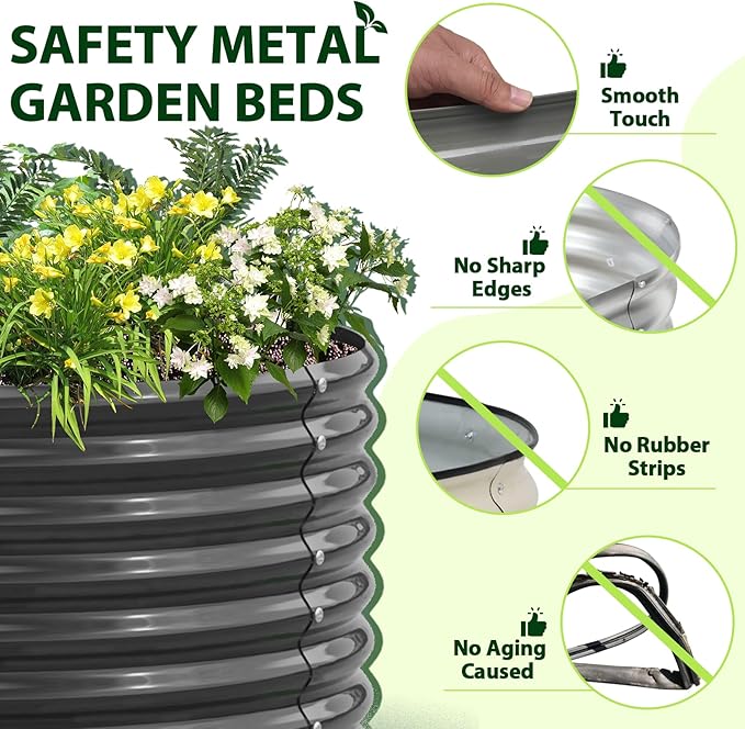 A ANLEOLIFE 4-Pack 6X3X2ft & 8X4X2ft Deep Root Galvanized Raised Garden Beds Outdoor for Planting Vegetables Flowers Herb, Quartz Grey