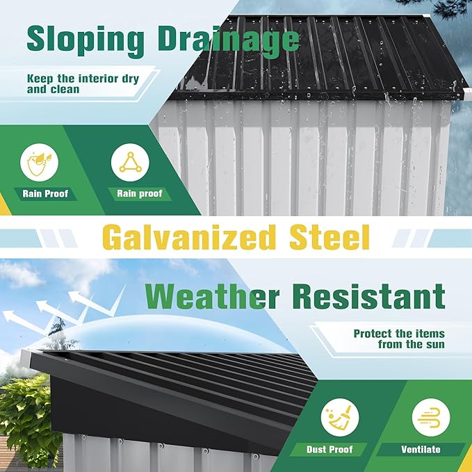 Flamaker 5x3 FT Storage Shed Waterproof Metal Garden Shed with Lockable Door Utility Tool Shed Outdoor Storage for Backyard, Patio and Lawn, White