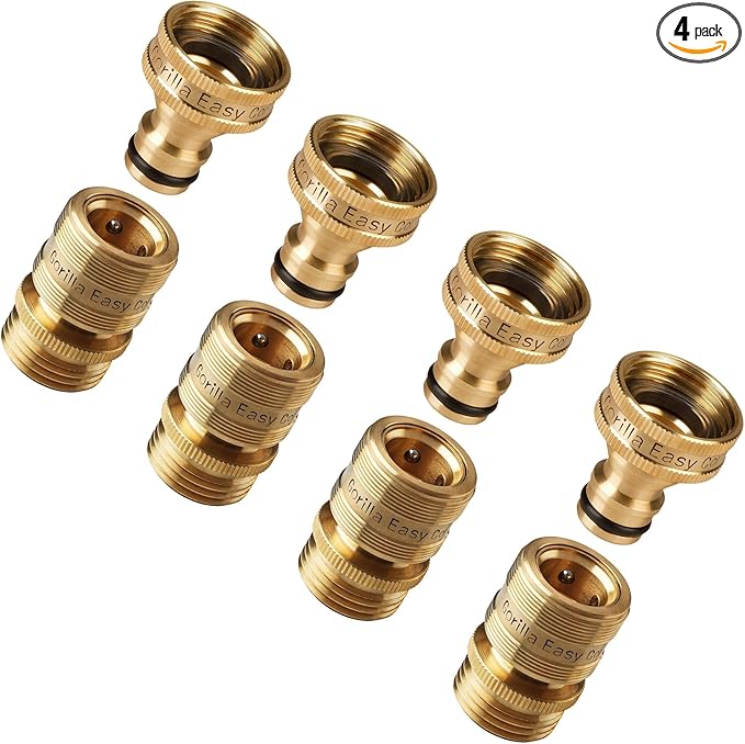 Gorilla Easy Connect Garden Hose Quick Connect Fittings ¾ Inch GHT Solid Brass Leak Proof to 200 PSI Heavy Duty