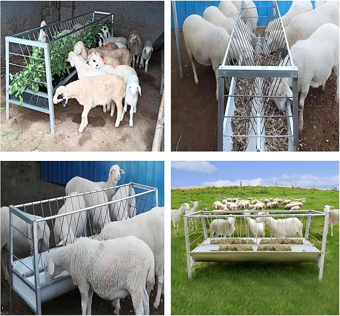 Goat Hay Feeder 2 in 1 Livestock Feeder 5-Feet Long Outdoor Pasture Feeder Heavy Duty 77 Gallon Multiple Sided Goat Hay Rack for Horses Sheep Cattle Cows Farm Courtyard