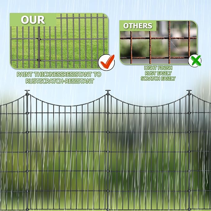 10 Panels Garden Fence Dog Fence Outdoor for Yard, 40in H x 23.6ft L Rustproof Metal Fencing with Ground Stakes | No Dig Animal Proof Containment for Pets/Rabbits | Durable Patio Security Panels