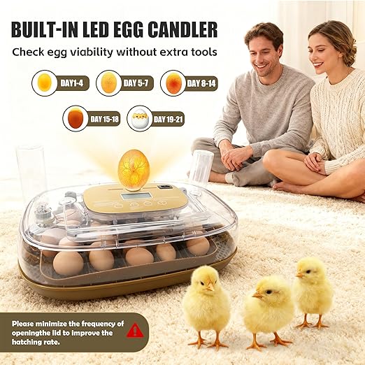 Incubators for Hatching Eggs, 24 Egg Incubator with Automatic Egg Turning and Humidity Control, Egg Candler, 360° Viewing, Chicken Incubators for Hatching Eggs, Quail Eggs, Duck Eggs Poultry