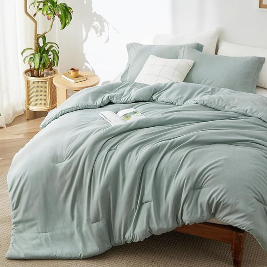 Bedsure King Size Comforter Set - Mint Green Soft Bedding for All Seasons, Cationic Dyed Bed Set, 3 Pieces, 1 King Size Comforter (104"x90") and 2 Pillow Shams (20"x36"+2")