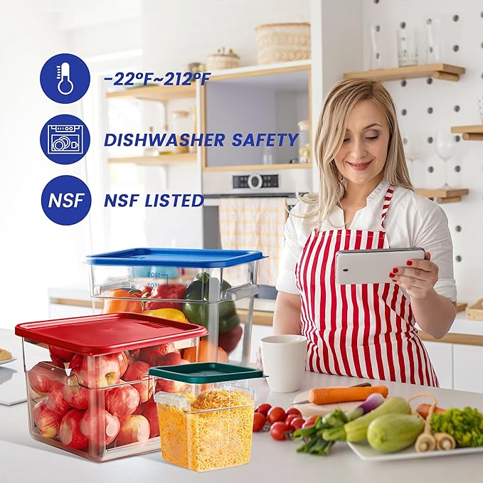 4 Pack Food Storage Containers, 22 Quart with Lids, Square Commercial Containers with Scale, NSF, Polycarbonate, Clear