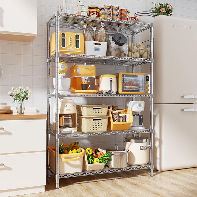 Storage Shelves, 36" L x 14" W x 72" H Heavy Duty Garage Wire Shelving Unit Loads 1750LBS, 5-Tier Adjustable Metal Industrial Utility Shelf Rack for Kitchen, Laundry Room, Basement