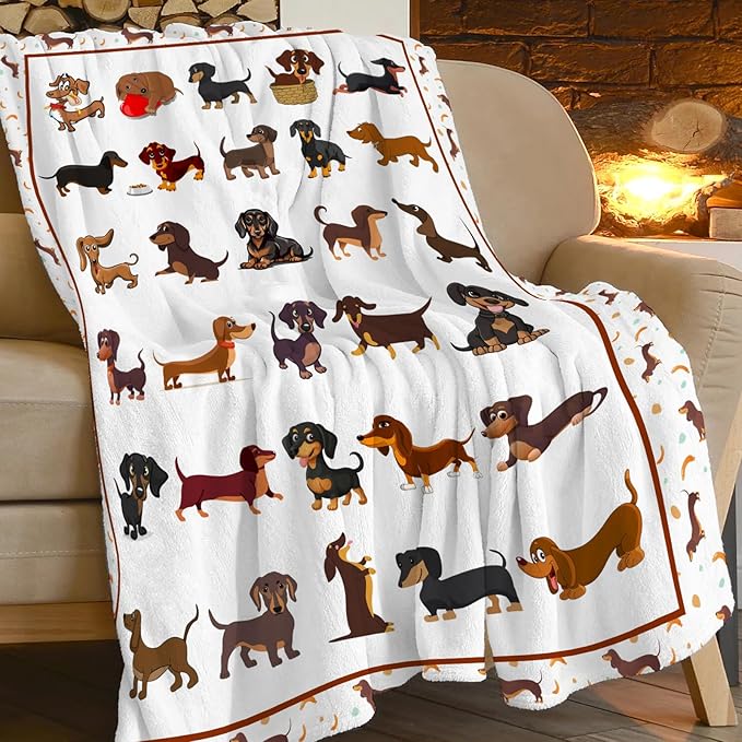 Dachshund Blanket Super Cozy Soft Weiner Dog Throw Blanket Warm Plush Fluffy Daschund Stuff Gifts for Women Girls Fleece Flannel Gift Blankets for Kids Adults 50"X40"