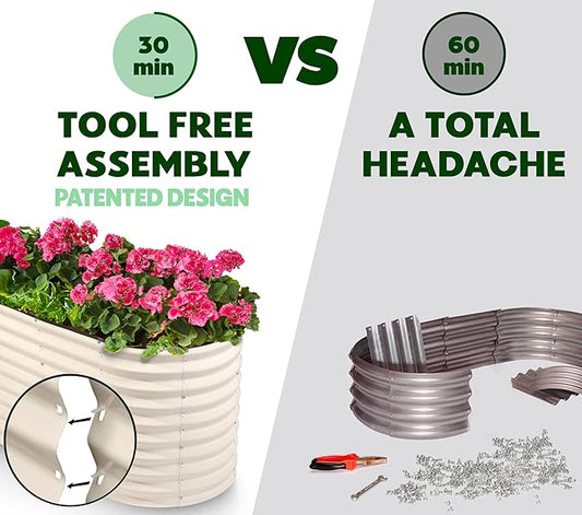 Plant & Plot Galvanized Raised Garden Beds Outdoor // 8×2×2 ft Planter Raised Beds for Gardening, Vegetables, Flowers (White) // Large Metal Garden Box // Patented Tool-Free Design