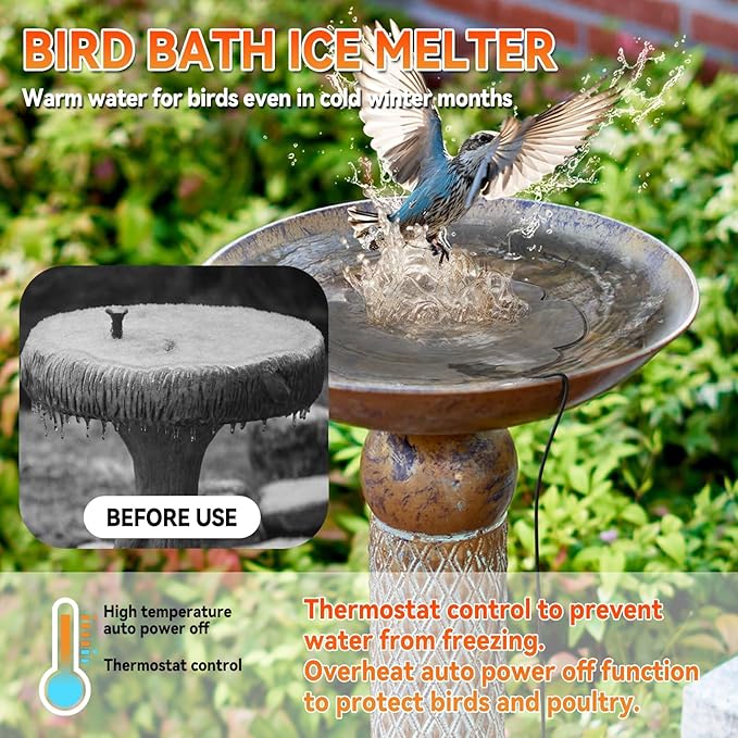 Bird Bath Heaters for Outdoors in Winter, 250W Chicken Water Heater Pond Heater De-Icer Thermostatic Controlled Winter Water Heater for Outdoor Fish Ponds Birds Chicken Duck Drinking