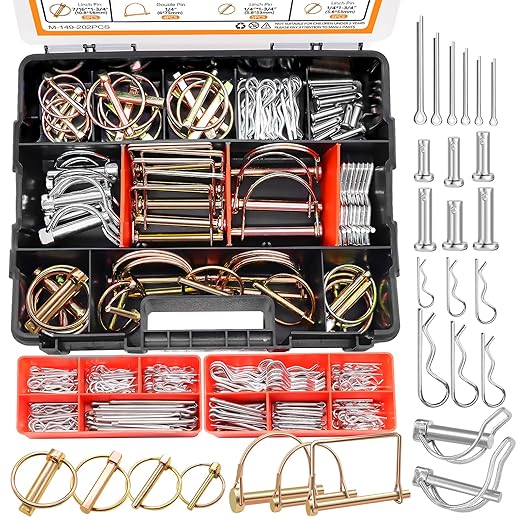 mankk 270PCS Heavy Duty Hitch Pins Clip Pins 3 Point Assortment Kit Tractor Pins Linch Pins PTO Pins R Clip Pins Hair Pins,for Farm Tractors Trailers Trucks Attachments Lawn Mowers
