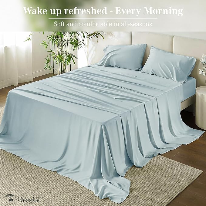 URBANHUT 1000 Thread Count King Sheet Set Egyptian Cotton, Long Staple Soft & Breathable, 4 Pc Bed Sheet Sets,Sateen Weave Luxury Hotel Sheets Fits 16" Deep Pocket - Light Blue