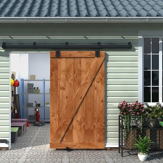 8FT Black Box Rail Exterior Sliding Barn Door Hardware Track Kit, Heavy Duty Barn Door Track Set, Wall Mount Outdoor Weatherproof Single Barn Door Hardware with 5 Track Brackets(No Doors）