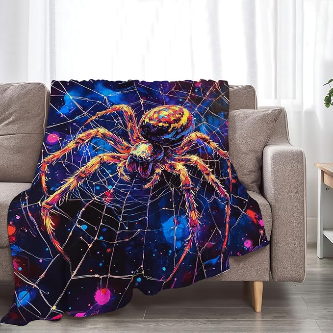 Spider Throw Blanket Spider Web Gifts for Dad Men Boys Plush Cozy Flannel Fleece Fuzzy Party Blankets 50"X40"