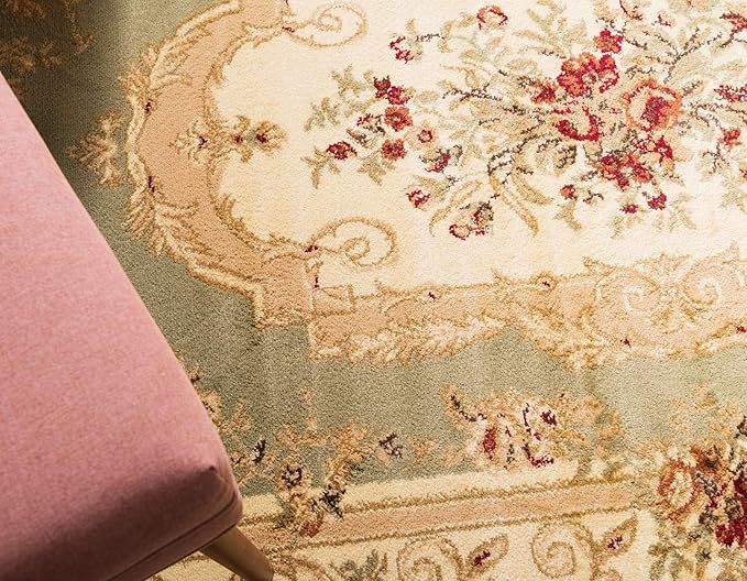 Unique Loom Versailles Collection Traditional Classic Floral Motif Area Rug (9' 0 x 12' 0 Rectangular, Green/ Ivory)