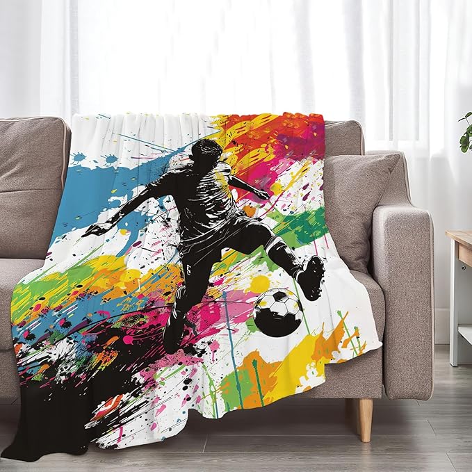 Soccer Blanket Gifts for Boys Teens Man Soft Warm Plush Banksy Soccer Sports Throw Blanket Flannel Fleece Fuzzy Stuff Blanket for Bed Couch Living Room Decor 60"X50"