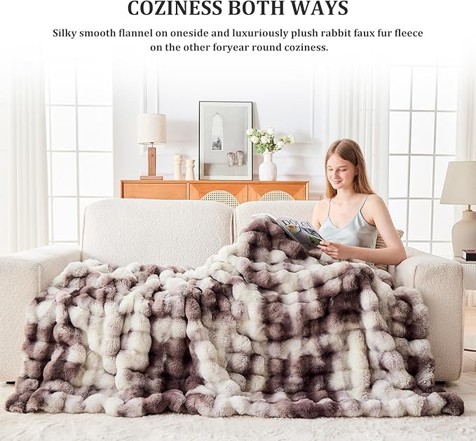 Faux Fur Queen Blanket for Couch, 1000 GSM Cozy Fuzzy Fluffy Soft Plush Thick Bubble Sherpa Blanket for Sofa Bedroom Living Room, Mothers Day Birthday Gifts for Women Home Decor