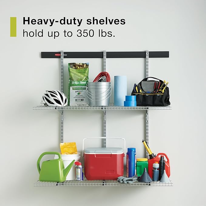 Rubbermaid Fasttrack Rail Storage 48"x16" 3-Shelf Kit, 350 lbs. Per Shelf, for Home/Garage/Shed/Workshop Organization