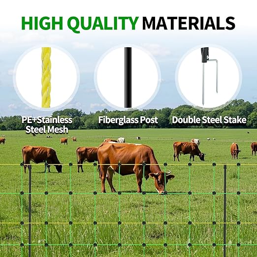 Electric Fence Netting, 49.6" H x 164' L, Portable Livestock Nets Mesh for Hogs, Chickens, Ducks, Geese, Hogs, Turkey, PE Net Fencing Used in Backyards, Farms and Ranches and Gardens