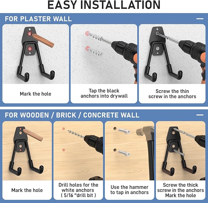 Garage Hooks with Anti-Slip Coating,Heavy Duty Wall Mount Storage Hooks for Hanging Bike,Hose,Ladder,Yard,Garden Tools (42 Pack Black)