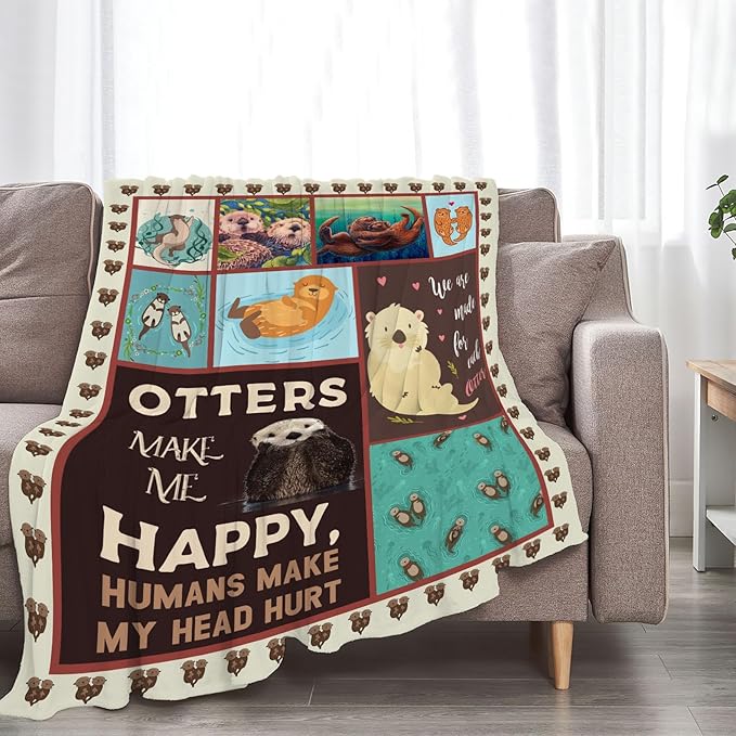 Sea Otter Blanket Otter Decor Throw Blanket Super Warm Soft Plush Lightweight Fleece Flannel Animals Blanket Gifts for Girls Otter Lover Kids Baby Boys Women Men Adults for Sofa Couch Bedding 50"X60"