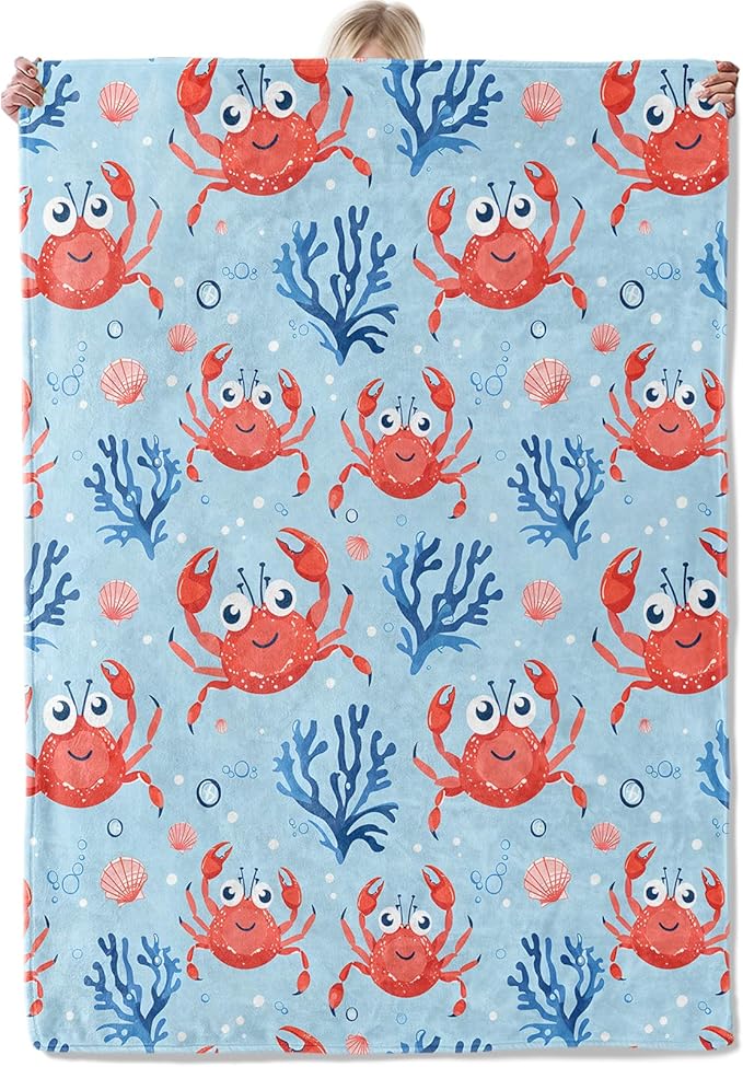 Cute Red Crab Throw Blanket Gifts for Women, Soft Fuzzy Warm Cozy Flannel Blankets for Bedroom, Travel, Couch, Home Decor 40x50 in