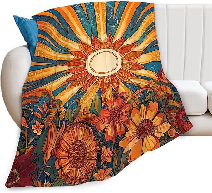 Sunflower Blanket Boho Sunrise Floral Throw Blankets Gifts for Girls Boys Kids Sunflower Lovers Soft Cozy Fleece Plush for Couch Sofa Bed 50"x40"