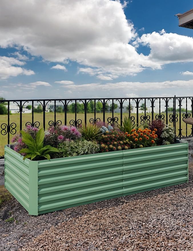2pcs 8x4x2 ft Galvanized Raised Garden Bed, 24" Tall Metal Planter Box for Flowers Herbs Vegetables, Rust-Resistant Raised Garden Beds for Gardening, Easy Assembly Outdoor Garden Box & Planters, Green