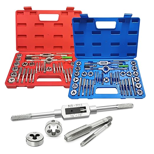 80pcs Tap and Die Set, SAE and Metric Tap Die Wrench Set, Metric Standard M3 to M12 Coarse Fine Rethreading Threads Bits for Cutting External and Internal Threads, NC, NF, NPT Repair Tools