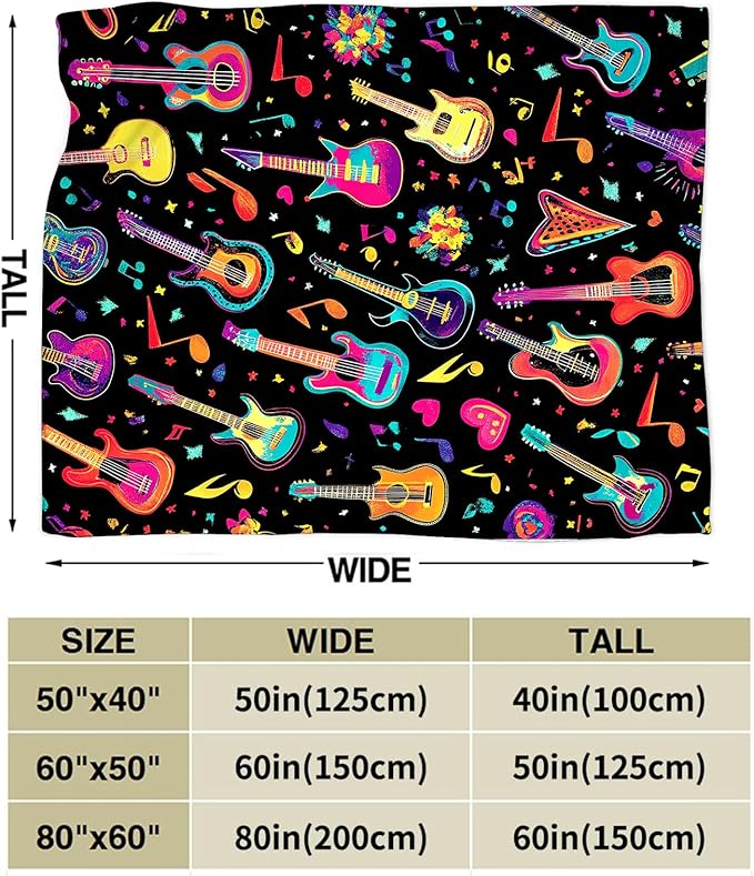 Guitar Blanket Gifts for Girls Boys Soft Warm Plush Colorful Musical Guitar Throw Blanket Flannel Fleece Fuzzy Electric Music Blankets for Lovers Kids Bed Couch Living Room Decor 50"X40"