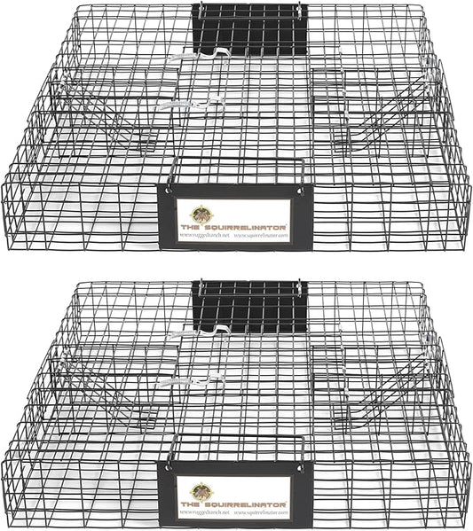 Rugged Ranch 2‑Pack Squirrelinator Multi‑Catch Squirrel Trap with Basin, Wire Cage, 25"x15"x6.5" Each - Live Catch‑and‑Release, 2‑Door Humane Rodent Control, No‑Poison Outdoor Use