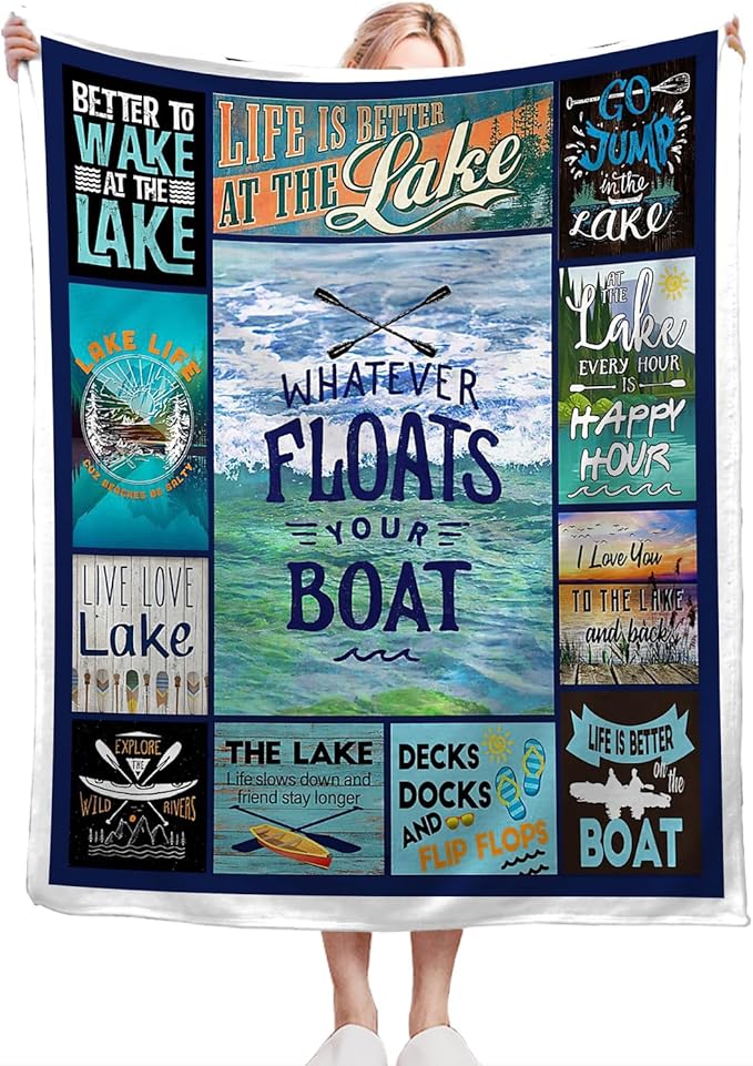 Lake Blanket Gifts for Girls Boys Soft Warm Plush Boat Throw Blanket Flannel Fleece Fuzzy Boating Blanket for Kids Adults Lovers House Bed Couch Living Room Decor 50"X40"