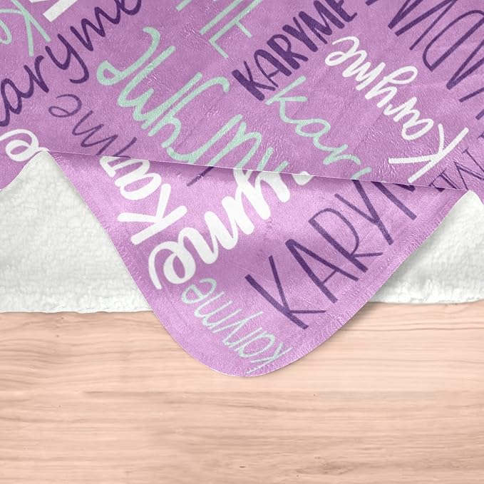 Personalized Blankets with Names Baby Gifts for Girls Boys Custom Soft Fleece Sherpa Name Blanket for Kids and Adults Birthday for Daughter Son Granddaughter Grandson (Light Purple)