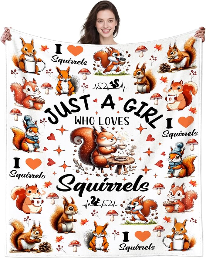 Cute Squirrel Blanket Gifts for Squirrel Lovers Women Girls Adults,Funny Squirrels Stuff Plush Squirrels Throw Blanket for Couch Sofa Bed Room Decor Gifts 50"X40"