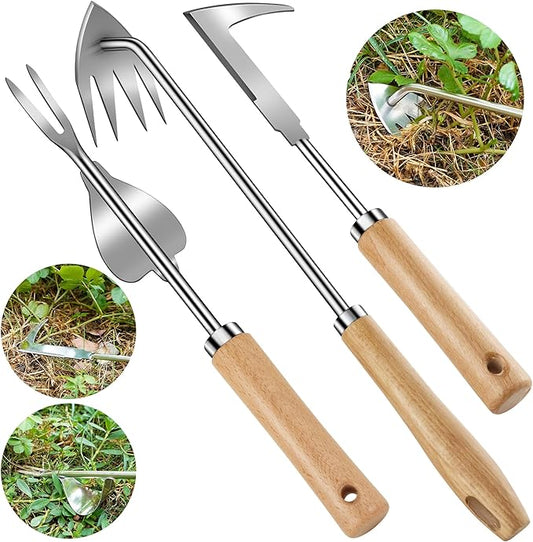 3 Pack Weed Puller Tool, Stainless Steel Crack Weeder Tool, Uprooting Weeding Tool, Paving Brick Moss Removal, L-Shape Gardening Crack Sickle Lawn Edger and Driveway Weeding Tools Gardening
