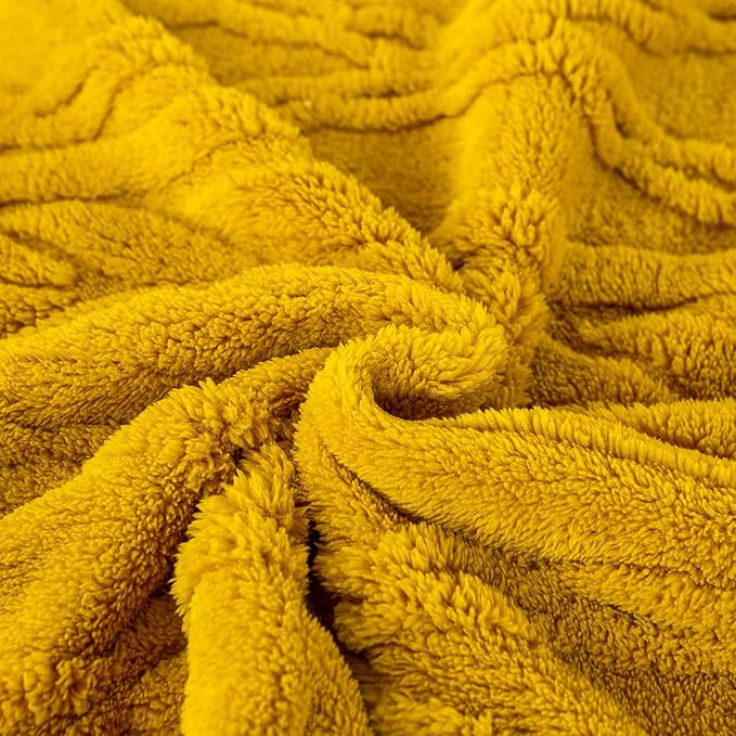 YUSOKI Sherpa Twin XL Blanket(Without Pillows)-3D Stylish Design Super Soft Blankets for Teen Girls Women Couch Bed Sofa Chair Men Boys Gift(Mustard Yellow,65"x90")