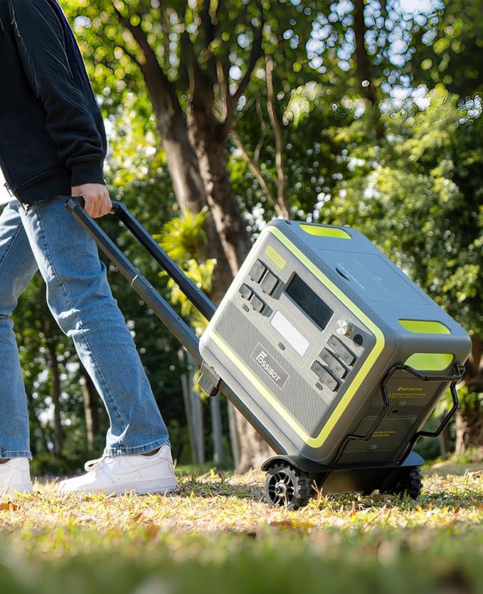 FOSSIBOT Portable Power Station with Hand Truck,2048Wh LiFePO4 Battery with 6×2400W(Surge 4800W),1.5H Fast Full Charging with LED Flashlight,Solar Generator for Home Use Camping RV Emergency