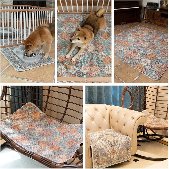 nunubaby Washable Pee Pads for Dogs, Stylish, Non-Slip and Leak-Proof Pee Pads. Reusable Potty Pads for Dogs for Crates and Floors.(Red/Floral, 36" x72")