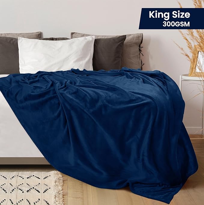 Utopia Bedding Navy 300GSM Fleece Blanket (King Size - 90x84 Inch) Luxury Soft Bed Blanket (Bulk Pack of 9)