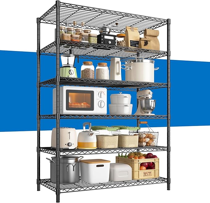 6Tier Metal Shelving Unit Storage Shelves. 1200LBS Wire Shelving Rack Heavy Duty, 75H Adjustable Pantry Shelves, Metal Shelf for Garage Shelving, Closet Shelves,Kitchen, 75" Hx 36" Wx 18" D