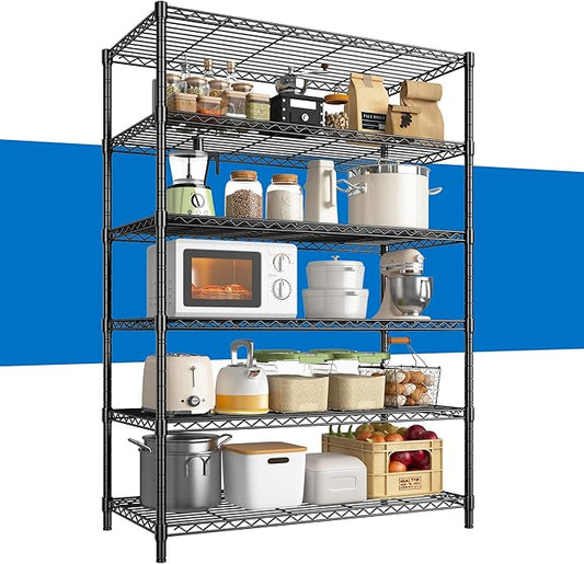 6Tier Metal Shelving Unit Storage Shelves. 1200LBS Wire Shelving Rack Heavy Duty, 75H Adjustable Pantry Shelves, Metal Shelf for Garage Shelving, Closet Shelves,Kitchen, 75" Hx 36" Wx 18" D