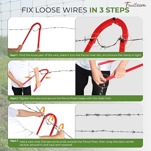 FRUITEAM 7.7Lbs Heavy-Duty Fence Stretcher Fixer, Wire Tightener Stretcher Tool, Wire Up to 6.5mm, for Barbed, Plain, Electric Fence, Quick Fence Repair on Farm, Ranch, Garden