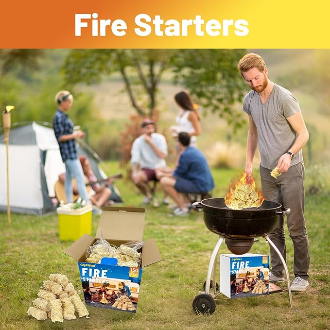 GodMax 150 pcs Fire Starter, Natural Fire Starters for Grill Campfires Charcoal Wood Stove Grill Pizza Oven Indoor Fireplace Outdoor Fire Pit