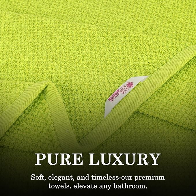 CASA COPENHAGEN Popcorn Textured 6 Pieces Towel Set- Neon Green, 550 GSM 2 Bath Towel 2 Hand Towel 2 Washcloth, Rough & Tough Use Cotton Towels Gift Set for Bathroom