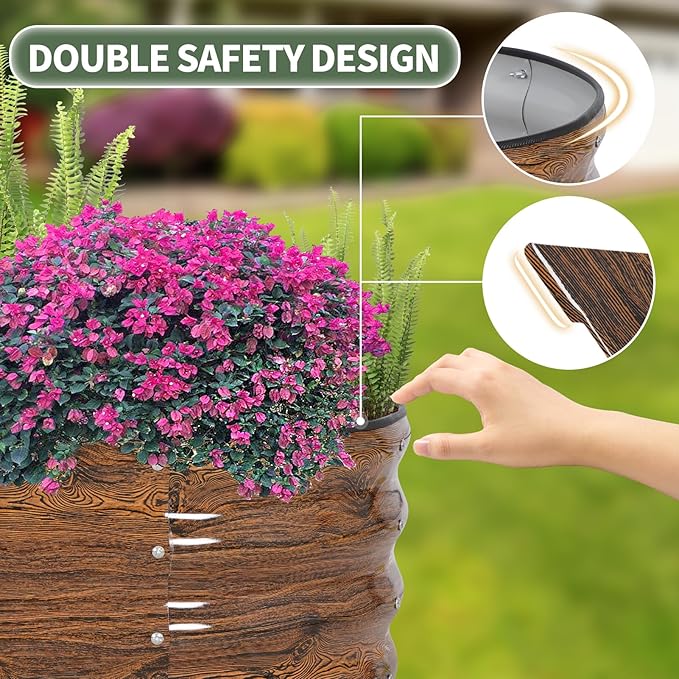 1MORE Galvanized Raised Garden Bed- Planter Garden Boxes Outdoor, Raised Beds for Gardening, 4x2x1ft Metal Garden Bed Kit for Vegetables Flower, Planter Raised Beds with Tools.Grain-2pack