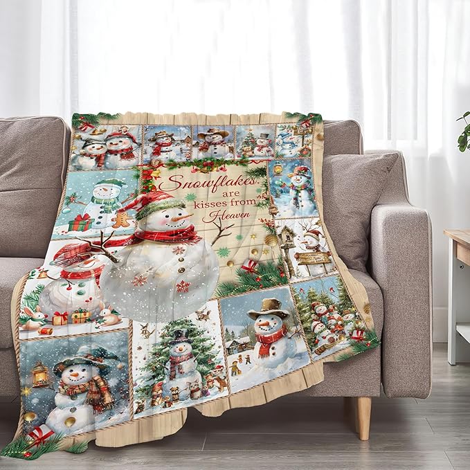Snowman Blanket Christmas Throw Blanket Cozy Plush Fleece Flannel Holiday Blankets Lightweight Fuzzy Gifts for Girls Boys Women Men 60"X50"