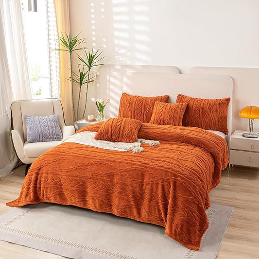 YUSOKI Sherpa Twin XL Blanket(Without Pillows)-3D Stylish Design Super Soft Blanket for Teen Girls Women Couch Bed Sofa Chair Gift(Burnt Orange,65"x90")