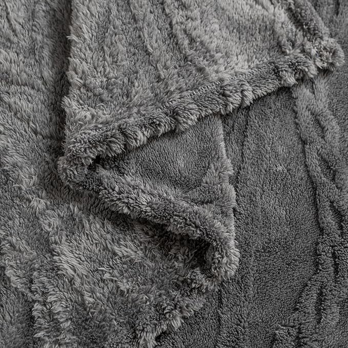 YUSOKI Sherpa Queen Size Blanket-3D Stylish Design Super Soft Fuzzy Cozy Warm Blanket Thick Plush Fluffy Furry Blankets for Teen Girls Women Couch Bed Sofa Chair Men Boys Gift(Grey,90"x90")