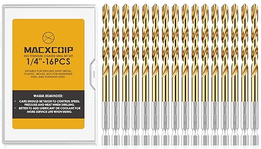 Hex Shank Drill Bit Set, 16Pcs 1/4“ HSS Titanium Twist Drill Bit for Sheet Metal, Wood, Plastic, Quick Change Design
