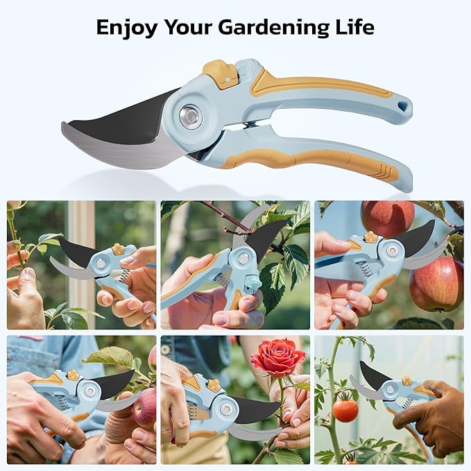 NEXON Garden Pruning Shears 2 Pack, 8" Bypass Hand Pruner & 6.25" Precision Garden Scissors, Professional Garden Clippers for Plants and Flowers