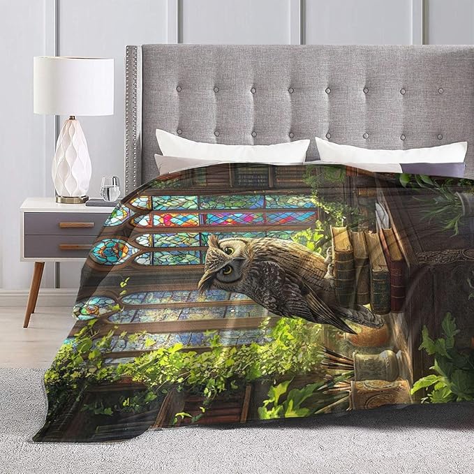 Owl Fleece Blanket Vintage Book Throw Blankets for Girls Boys Super Soft Warm Flannel Animal Throws Gifts for Men Women Cozy Fuzzy Plush Stuffed Couch Bed Bedding Decor 80"X60"