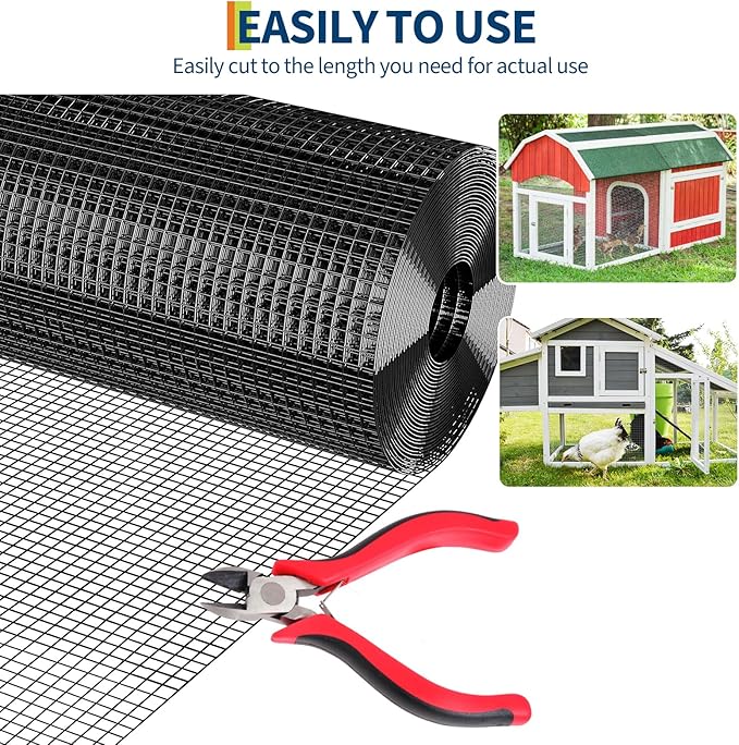 Hardware Cloth 1/2 inch - 48in x 50ft 19GA Black Galvanized Chicken Wire Mesh Roll, Hot-Dipped After Welding for Chicken Coop, Rabbit Cages & Garden Fencing – Poultry Netting & Chicken Wire Fencing